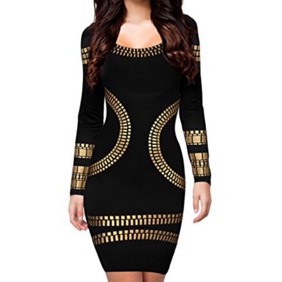 Dresses & Skirts - NWOT BodyCon Gold Foil Embellished Dress